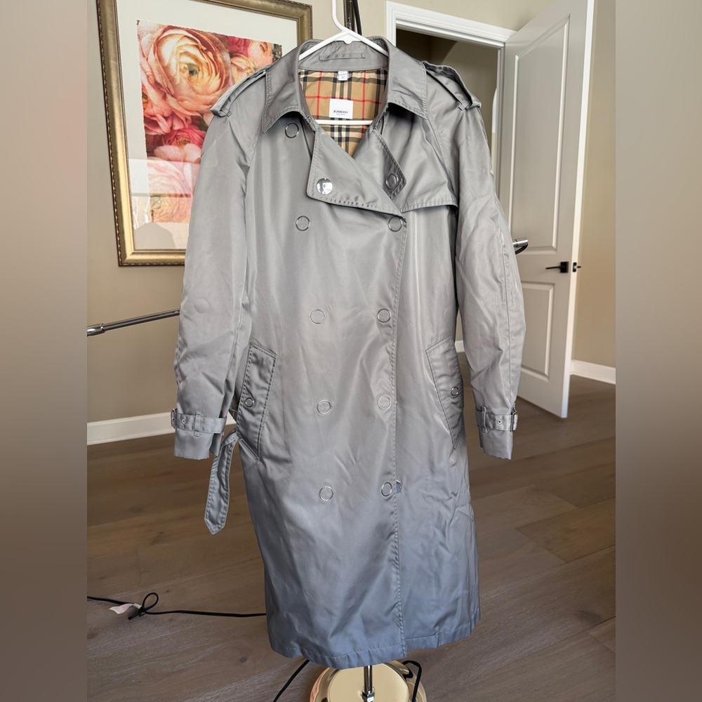 Burberry Silver Double-Breasted Trench Coat